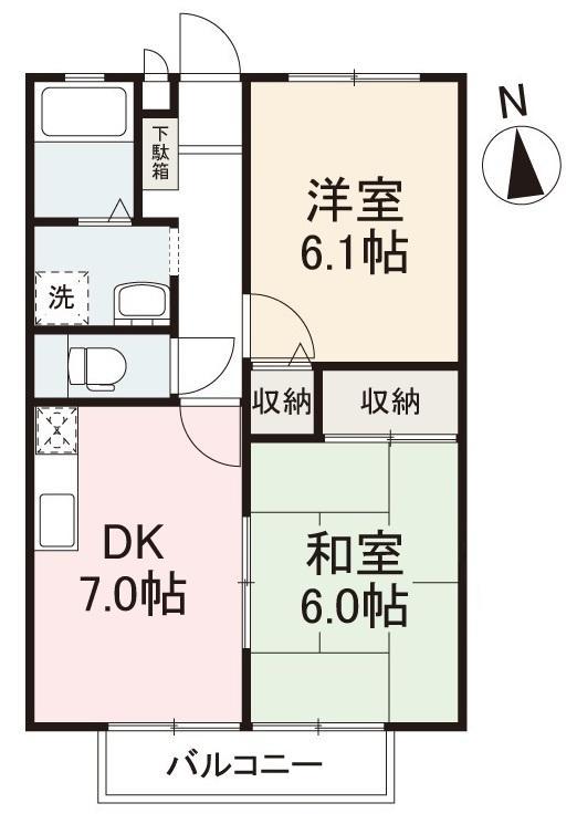 フォブール宮前(2DK/1階)の間取り写真