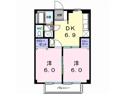 サンハイツひまわりA DK(2DK/2階)の間取り写真
