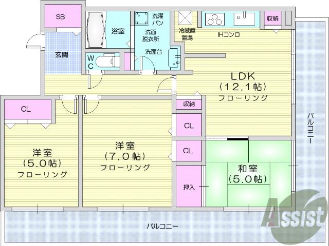 レジディアタワー仙台(3LDK/9階)の間取り写真