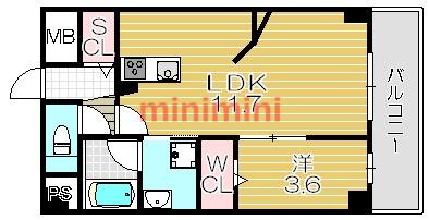 アクトタレイア茨木駅前(1LDK/2階)の間取り写真