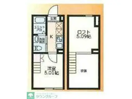 レイディアンス二子(1K/2階)の間取り写真