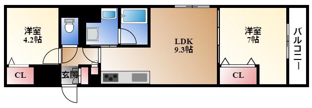 プレサンス丸の内フォート(1SLDK/11階)の間取り写真