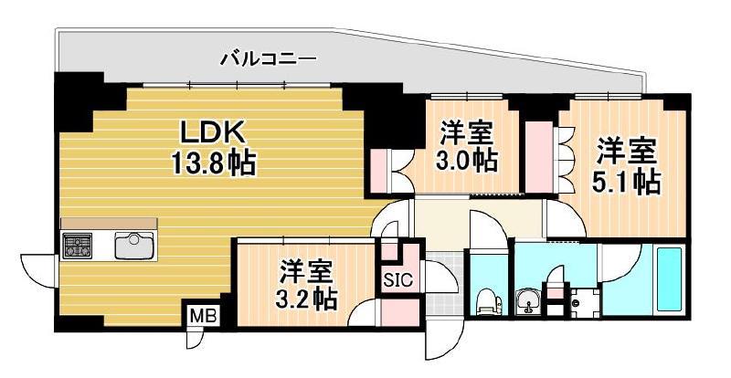 クレストコート北千住レジデンス(3LDK/10階)の間取り写真