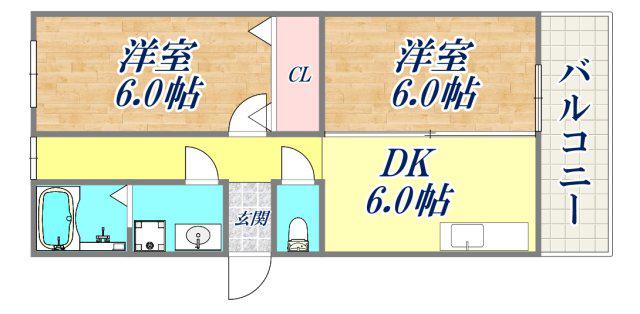 ユメノサニーハイツ(2DK/1階)の間取り写真