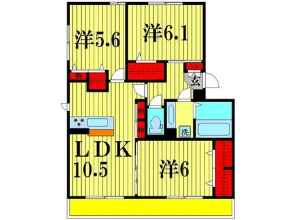 メルヴェイユおおたかの森II(3LDK/2階)の間取り写真
