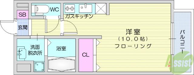 レーベンス柏木(ワンルーム/1階)の間取り写真