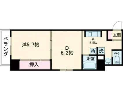 グリーンタウン佐賀駅前(1DK/2階)の間取り写真