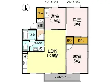 シャルム由比ヶ浜 CD棟(3LDK/2階)の間取り写真
