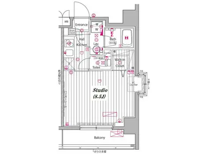 グランドガーラ白金高輪(1K/6階)の間取り写真