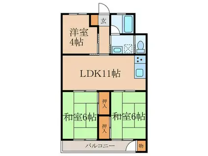 第二大野マンション(3LDK/6階)の間取り写真
