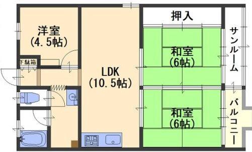 山菱マンション(3LDK/4階)の間取り写真