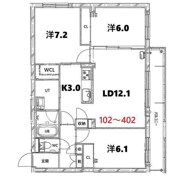 BASE厚別西(3LDK/4階)の間取り写真