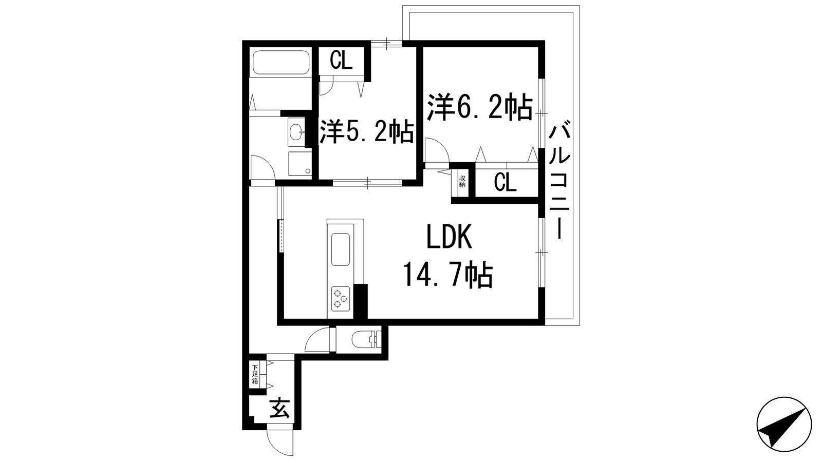 D-RESIDENCE荘園B(2LDK/2階)の間取り写真
