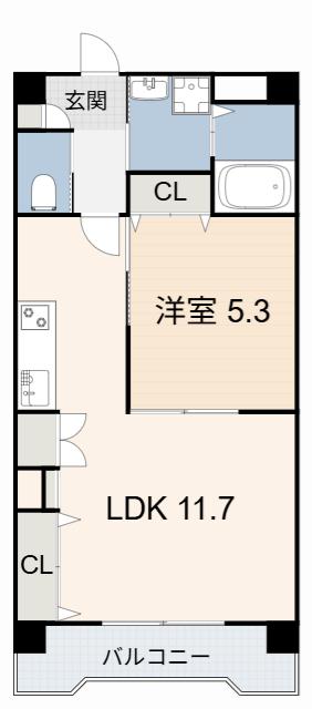 ミーティア(1LDK/2階)の間取り写真