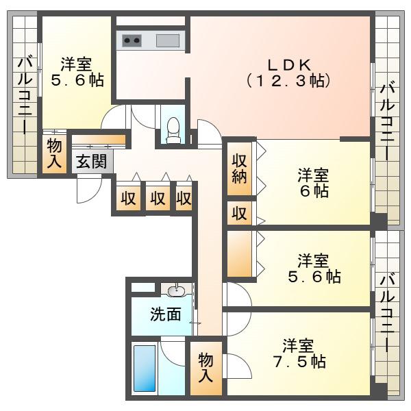 プリンスハイツ木場町弐番館(4LDK/9階)の間取り写真