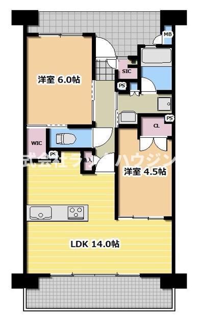うめきたザ・レジデンス(2LDK/13階)の間取り写真