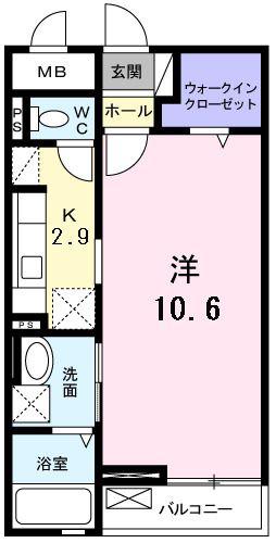 レジデンス若葉II(1K/2階)の間取り写真