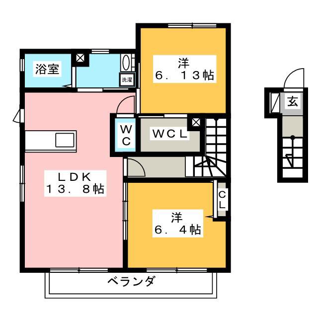 カーサ フェリーチェC(2LDK/2階)の間取り写真