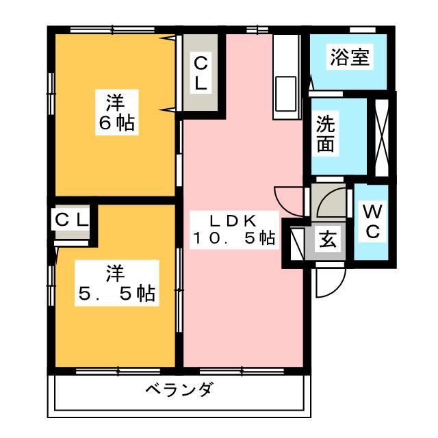サンプレース B(2LDK/2階)の間取り写真
