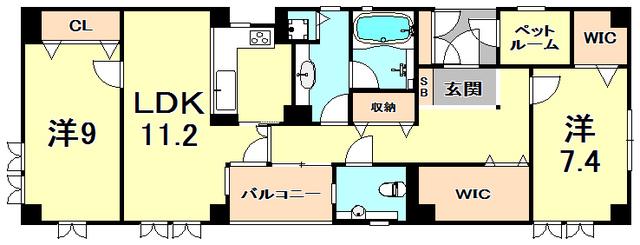 モンクレール夙川(2LDK/1階)の間取り写真
