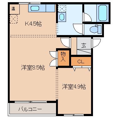 モンテーニュII(1LDK/4階)の間取り写真