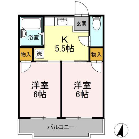 ライフ神島(2K/1階)の間取り写真