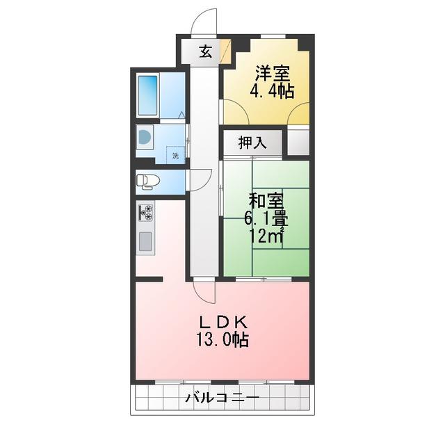 アーバンコア南浜田(2LDK/2階)の間取り写真