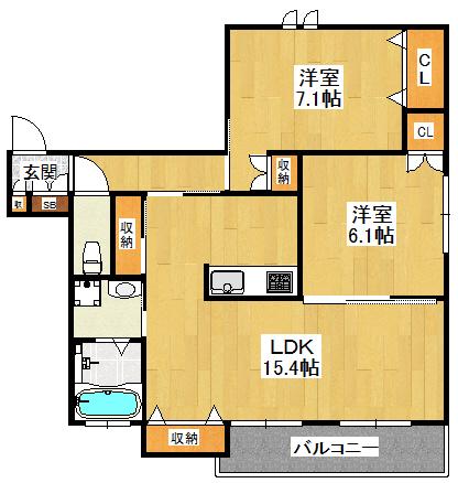 グランエイト甲子園戸崎(2LDK/3階)の間取り写真