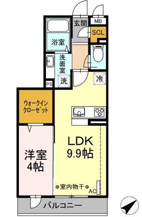 カーサ・ジェンティーレ(1LDK/2階)の間取り写真
