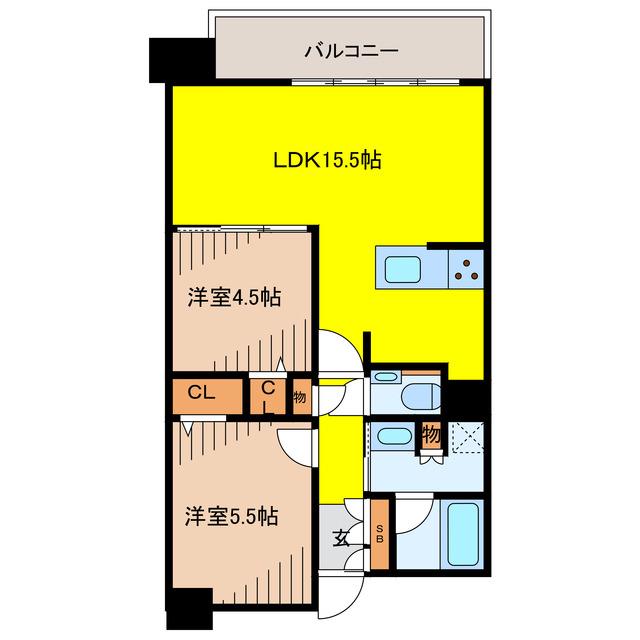 プレサンスロジェ宜野湾我如古ヴォールタワー(2LDK/2階)の間取り写真