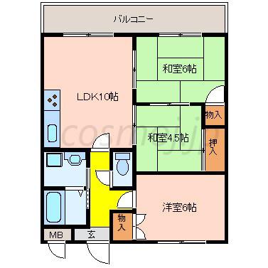 メゾンデトワール(3LDK/2階)の間取り写真