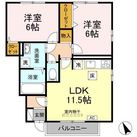 ディアコート・サヤ B棟(2LDK/1階)の間取り写真
