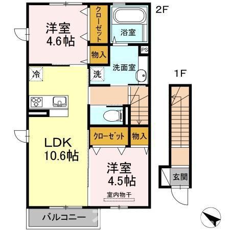 グランシャリオ入地(2LDK/2階)の間取り写真