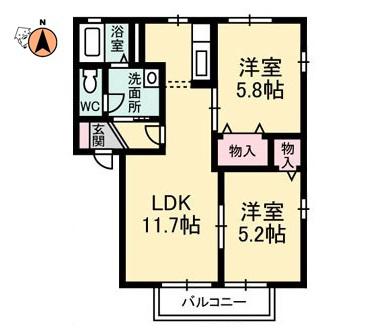 ディアス昭和II(2LDK/2階)の間取り写真