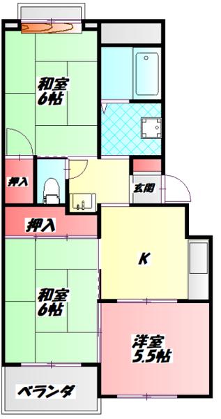 パステルハイツ(3K/2階)の間取り写真