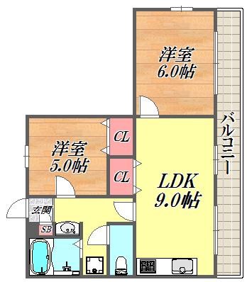 ラ・ピース栗山(2LDK/3階)の間取り写真
