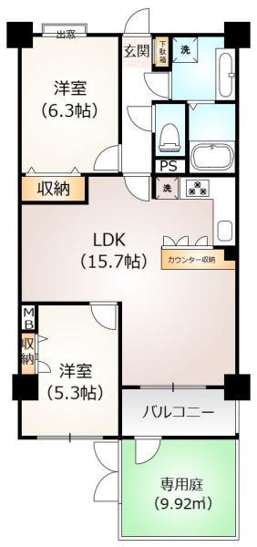 セントエルモ河辺(2LDK/1階)の間取り写真