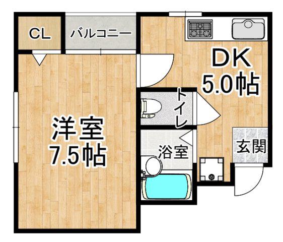 プランドール大久保(1DK/2階)の間取り写真