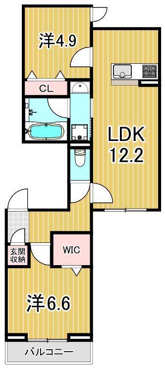 セレスティア東保木間II(2LDK/1階)の間取り写真