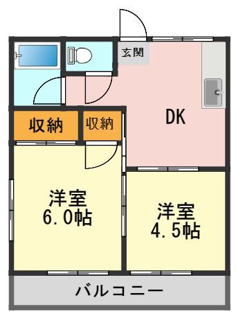 K-FLAT(2DK/1階)の間取り写真