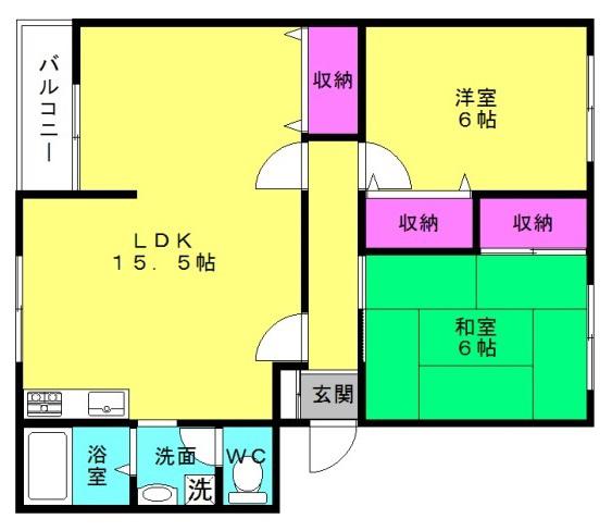 グルーラムハイツ・ワコー(2LDK/3階)の間取り写真