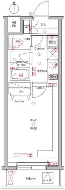 L-FLAT 入谷(1K/4階)の間取り写真