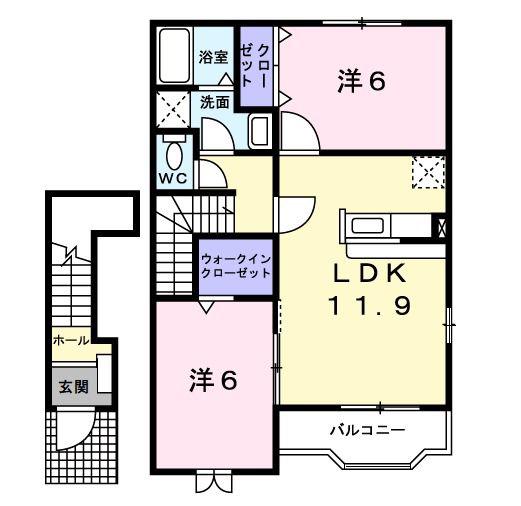 アルドールA(2LDK/2階)の間取り写真