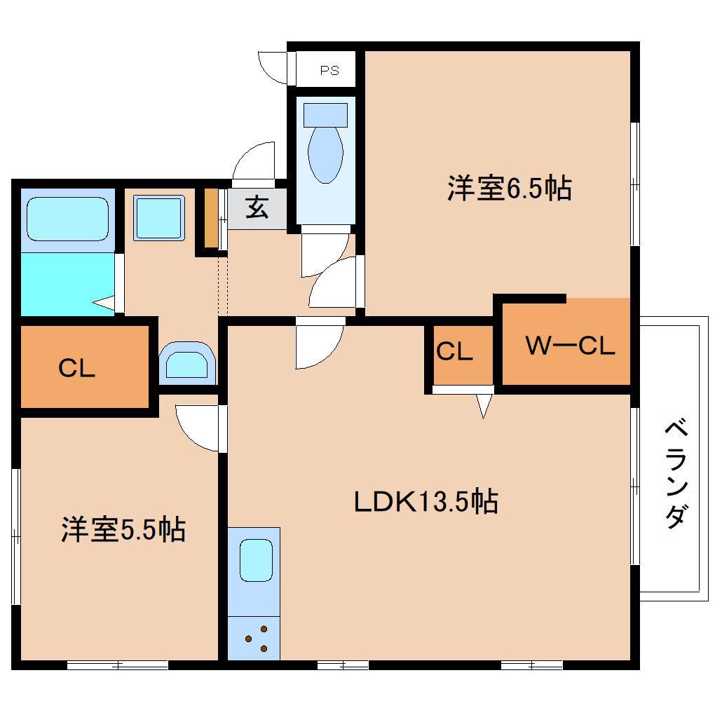 エステートピア学園前(2LDK/1階)の間取り写真