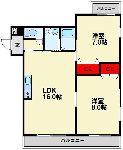 ロイヤルハイツ鷹ノ巣(2LDK/2階)の間取り写真