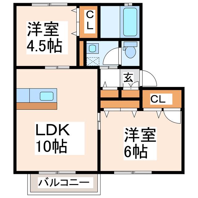 サウザンドタウン A棟(2LDK/1階)の間取り写真