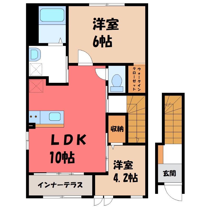 ヴェルジェメゾンII(2LDK/2階)の間取り写真