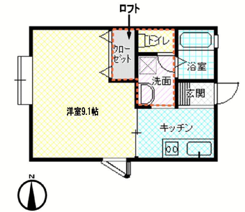 サンヒルズ香久池A棟(1K/2階)の間取り写真
