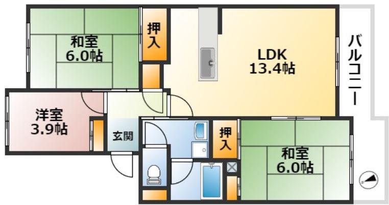 シティハイツ狩口(3LDK/2階)の間取り写真