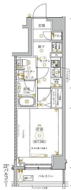 ガリシア錦糸町IV(1K/4階)の間取り写真